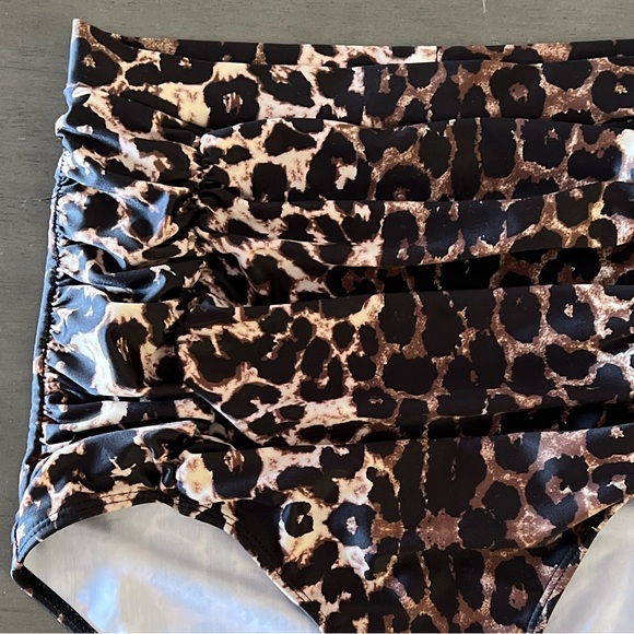 COCOSHIP Black Animal Leopard Print Pinup High Waisted Ruched Bikini Bottoms L - Picture 3 of 5